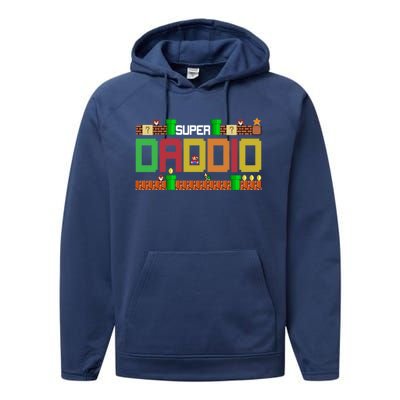 Super Dad Super Daddio Gift Cute Funny Daddy Gift Performance Fleece Hoodie