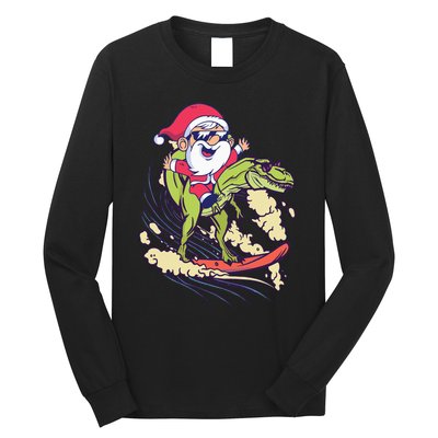 Santa Dinosaur Surfing TRex Dino Summer Christmas In July Long Sleeve Shirt