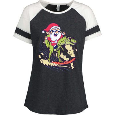 Santa Dinosaur Surfing TRex Dino Summer Christmas In July Enza Ladies Jersey Colorblock Tee