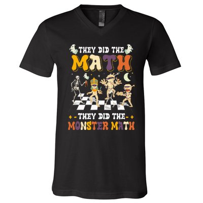 Skeleton Dancing They Did The Math They Did The Monster Math V-Neck T-Shirt