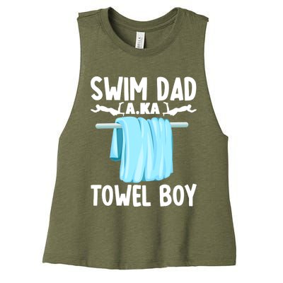 Swim Dad Towel Swimming Swimmer Father Fathers Day Gift Women's Racerback Cropped Tank