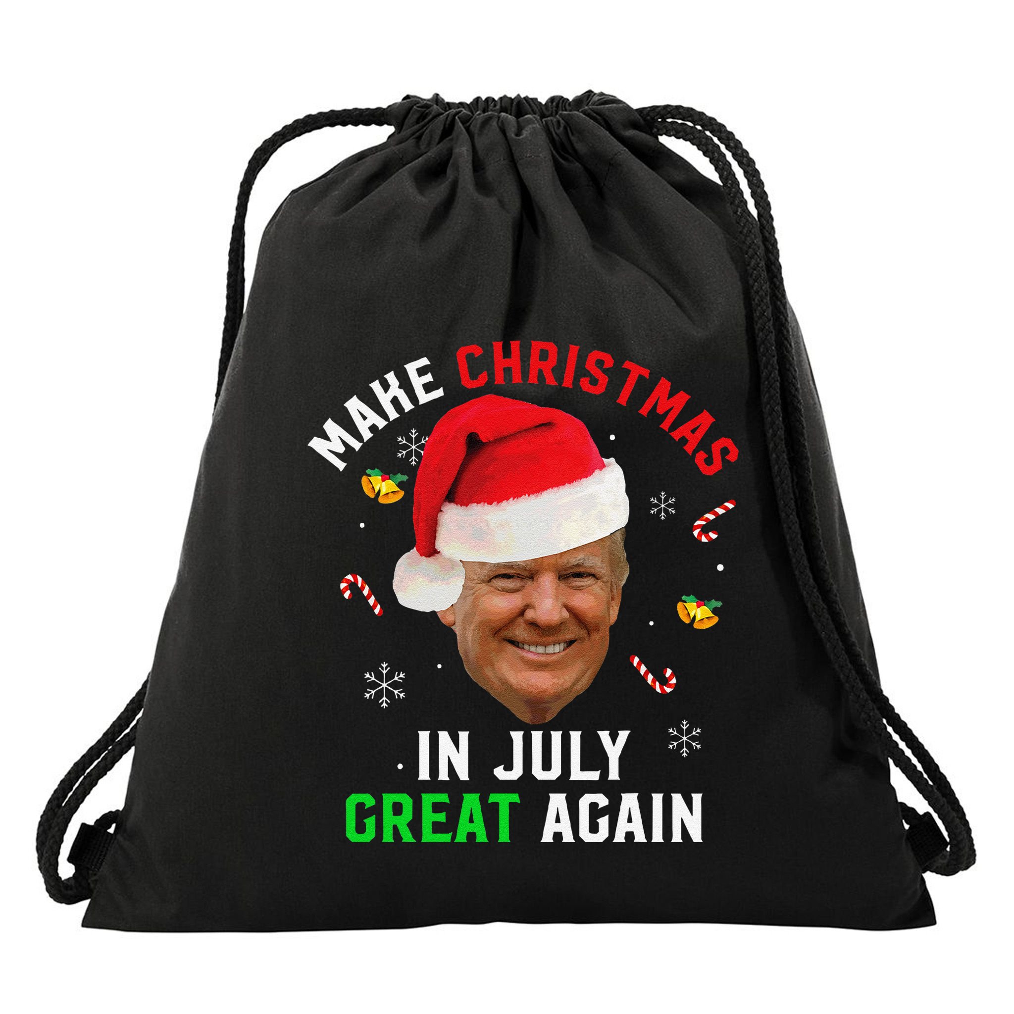 Santa Donald Trump Make Christmas In July Great Again Funny Drawstring Bag