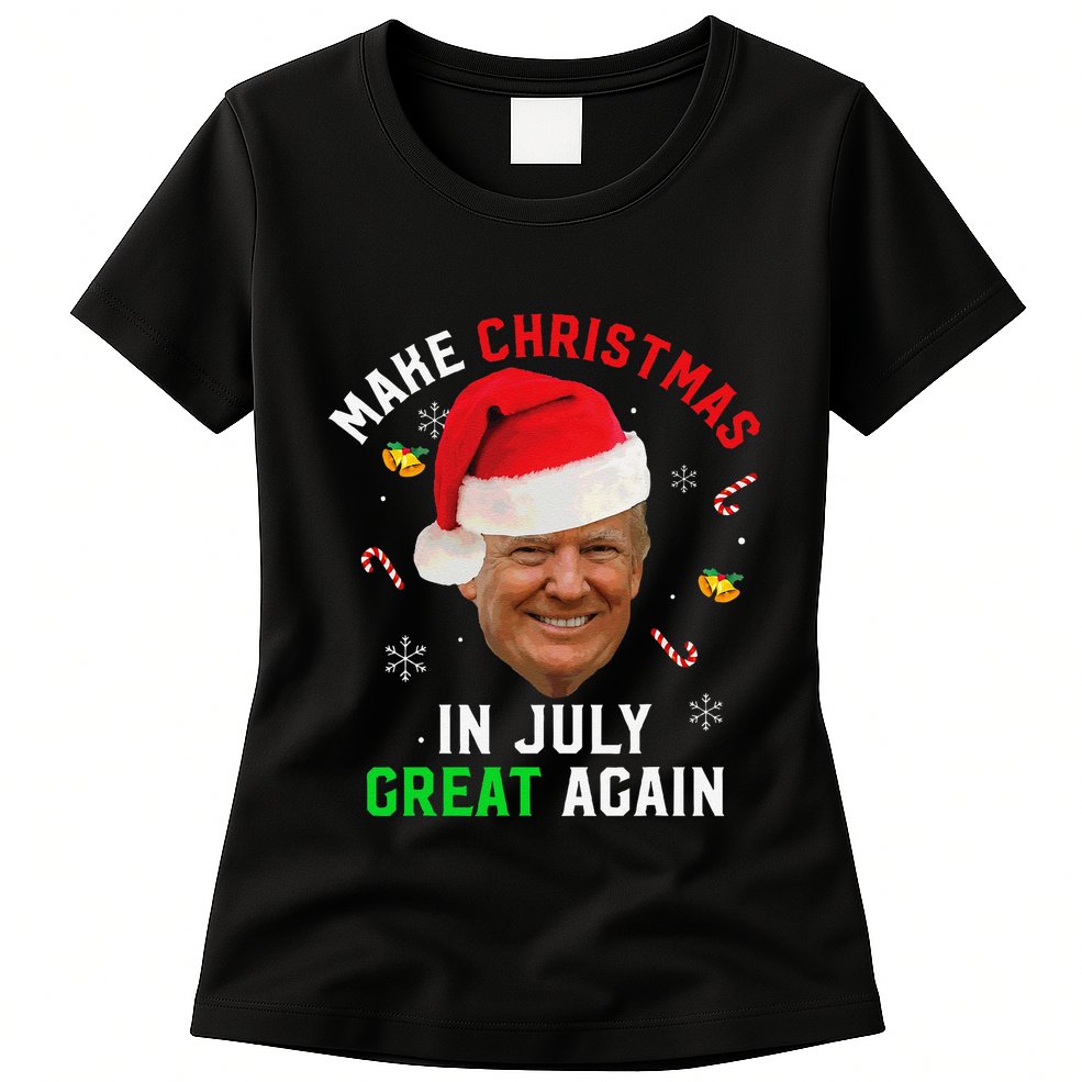 Santa Donald Trump Make Christmas In July Great Again Funny Womens T-Shirt