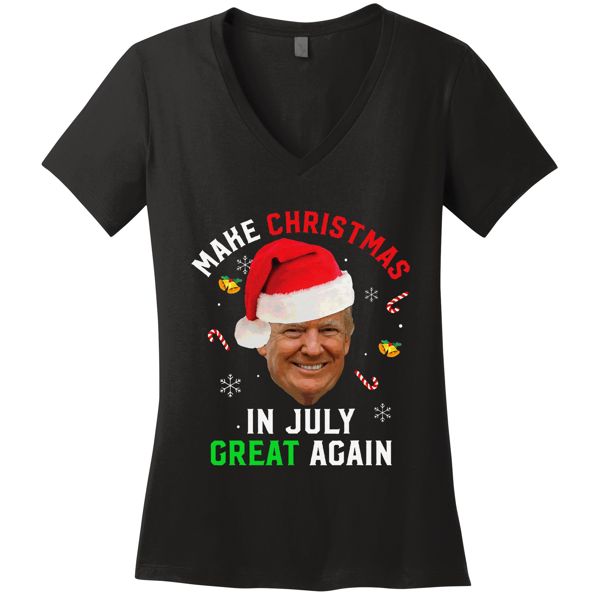 Santa Donald Trump Make Christmas In July Great Again Funny Women's V-Neck T-Shirt