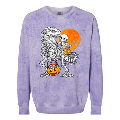 Skeleton Dinosaur T Rex Boys Halloween Mummy Funny Pumpkin Colorblast Crewneck Sweatshirt