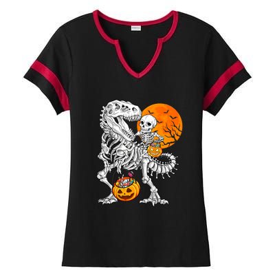 Skeleton Dinosaur T Rex Boys Halloween Mummy Funny Pumpkin Ladies Halftime Notch Neck Tee