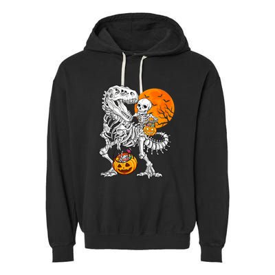 Skeleton Dinosaur T Rex Boys Halloween Mummy Funny Pumpkin Garment-Dyed Fleece Hoodie