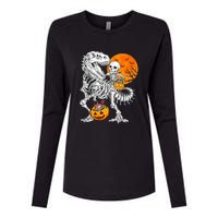 Skeleton Dinosaur T Rex Boys Halloween Mummy Funny Pumpkin Womens Cotton Relaxed Long Sleeve T-Shirt