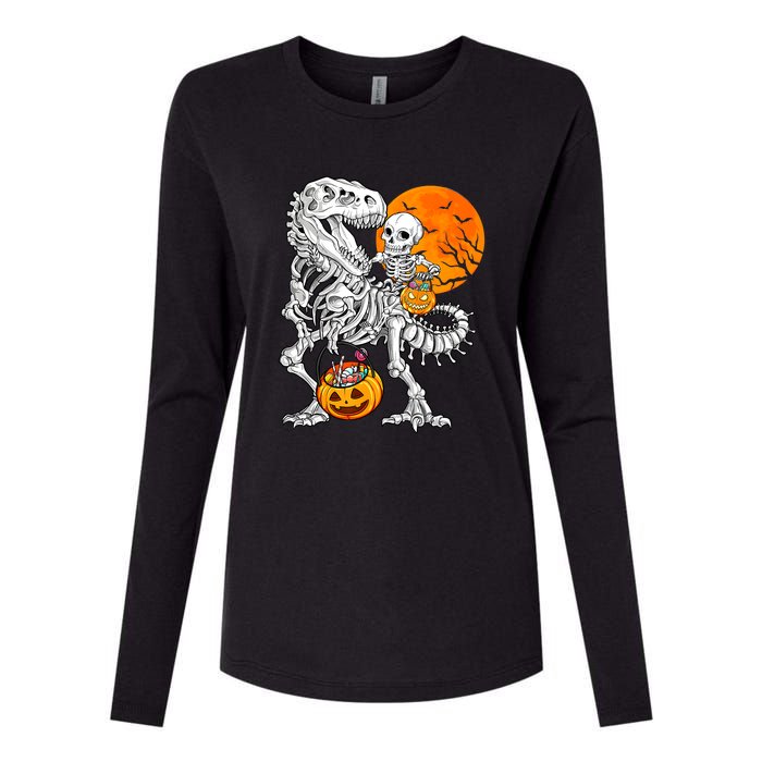 Skeleton Dinosaur T Rex Boys Halloween Mummy Funny Pumpkin Womens Cotton Relaxed Long Sleeve T-Shirt