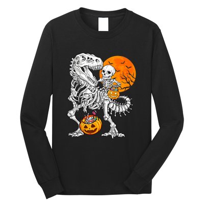 Skeleton Dinosaur T Rex Boys Halloween Mummy Funny Pumpkin Long Sleeve Shirt