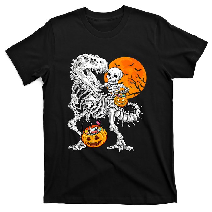 Skeleton Dinosaur T Rex Boys Halloween Mummy Funny Pumpkin T-Shirt