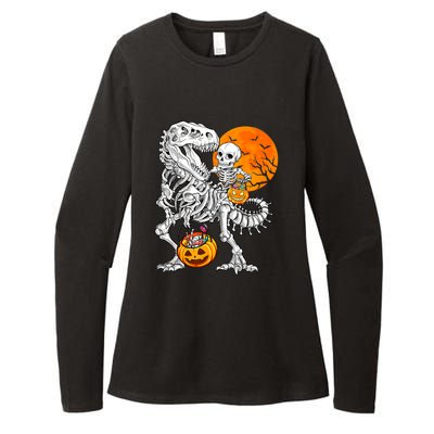 Skeleton Dinosaur T Rex Boys Halloween Mummy Funny Pumpkin Womens CVC Long Sleeve Shirt