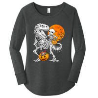 Skeleton Dinosaur T Rex Boys Halloween Mummy Funny Pumpkin Women's Perfect Tri Tunic Long Sleeve Shirt