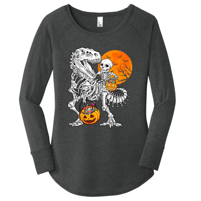 Skeleton Dinosaur T Rex Boys Halloween Mummy Funny Pumpkin Women's Perfect Tri Tunic Long Sleeve Shirt