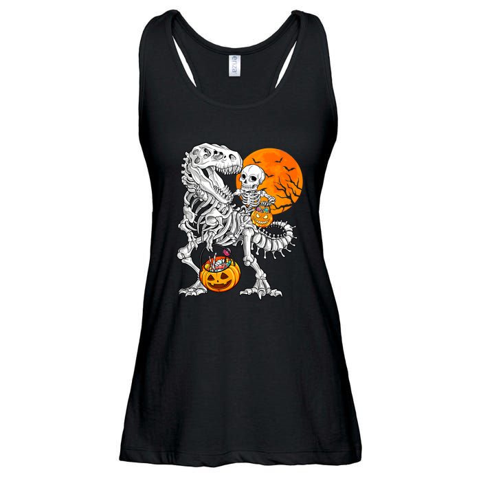 Skeleton Dinosaur T Rex Boys Halloween Mummy Funny Pumpkin Ladies Essential Flowy Tank