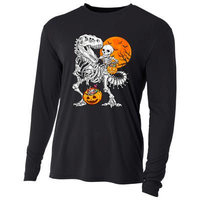 Skeleton Dinosaur T Rex Boys Halloween Mummy Funny Pumpkin Cooling Performance Long Sleeve Crew