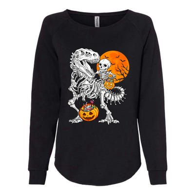 Skeleton Dinosaur T Rex Boys Halloween Mummy Funny Pumpkin Womens California Wash Sweatshirt