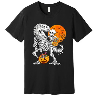 Skeleton Dinosaur T Rex Boys Halloween Mummy Funny Pumpkin Premium T-Shirt