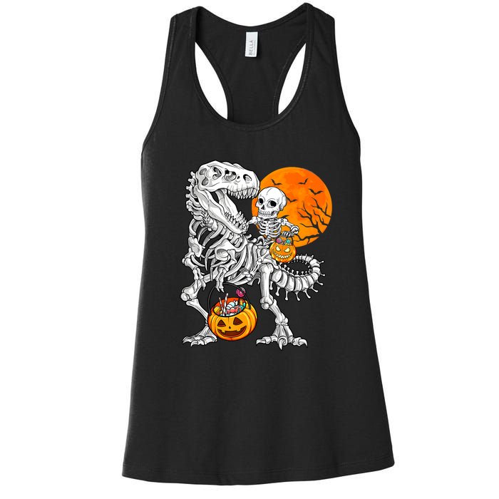 Skeleton Dinosaur T Rex Boys Halloween Mummy Funny Pumpkin Women's Racerback Tank