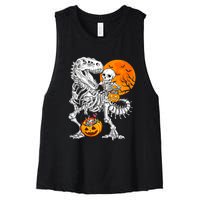 Skeleton Dinosaur T Rex Boys Halloween Mummy Funny Pumpkin Women's Racerback Cropped Tank