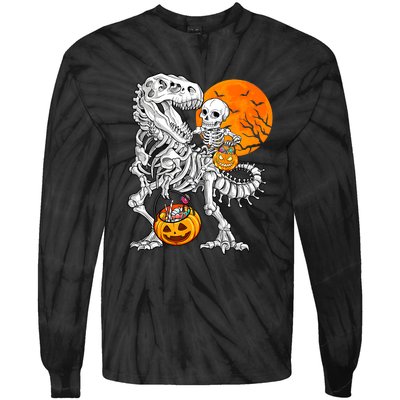 Skeleton Dinosaur T Rex Boys Halloween Mummy Funny Pumpkin Tie-Dye Long Sleeve Shirt