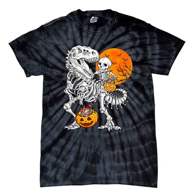 Skeleton Dinosaur T Rex Boys Halloween Mummy Funny Pumpkin Tie-Dye T-Shirt