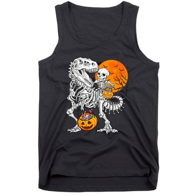 Skeleton Dinosaur T Rex Boys Halloween Mummy Funny Pumpkin Tank Top