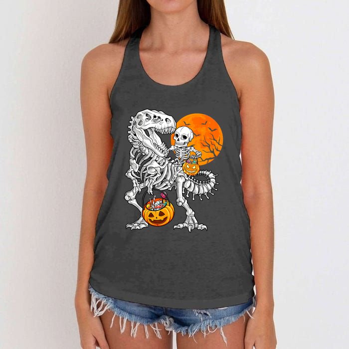 Skeleton Dinosaur T Rex Boys Halloween Mummy Funny Pumpkin Women's Knotted Racerback Tank