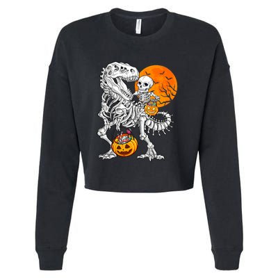 Skeleton Dinosaur T Rex Boys Halloween Mummy Funny Pumpkin Cropped Pullover Crew