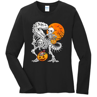 Skeleton Dinosaur T Rex Boys Halloween Mummy Funny Pumpkin Ladies Long Sleeve Shirt