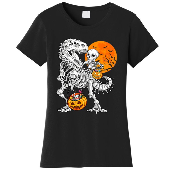 Skeleton Dinosaur T Rex Boys Halloween Mummy Funny Pumpkin Women's T-Shirt