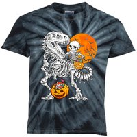 Skeleton Dinosaur T Rex Boys Halloween Mummy Funny Pumpkin Kids Tie-Dye T-Shirt