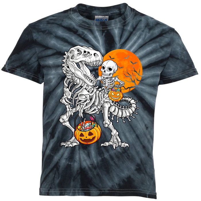 Skeleton Dinosaur T Rex Boys Halloween Mummy Funny Pumpkin Kids Tie-Dye T-Shirt