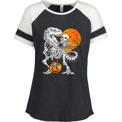 Skeleton Dinosaur T Rex Boys Halloween Mummy Funny Pumpkin Enza Ladies Jersey Colorblock Tee