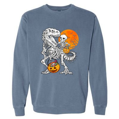 Skeleton Dinosaur T Rex Boys Halloween Mummy Funny Pumpkin Garment-Dyed Sweatshirt