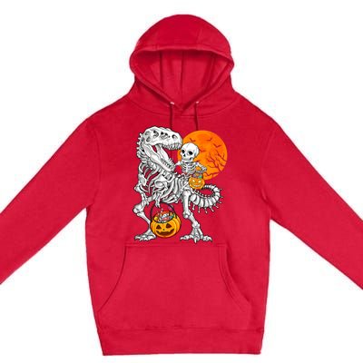 Skeleton Dinosaur T Rex Boys Halloween Mummy Funny Pumpkin Premium Pullover Hoodie