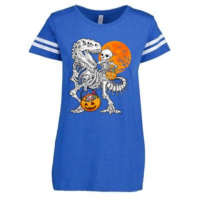 Skeleton Dinosaur T Rex Boys Halloween Mummy Funny Pumpkin Enza Ladies Jersey Football T-Shirt