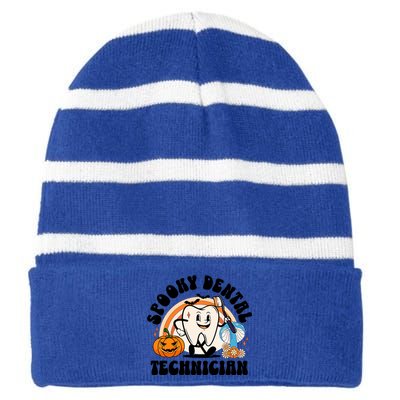 Spooky Dental Technician Retro Halloween Dentist Humor Gift Striped Beanie with Solid Band