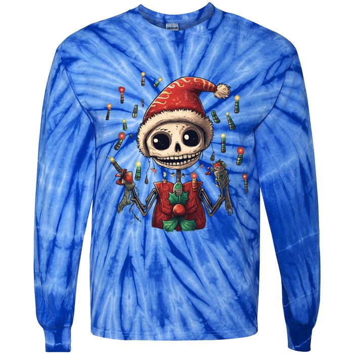 Skeleton Dancing Tree Christmas Cute Xmas Skeleton Dancing Gift Tie-Dye Long Sleeve Shirt