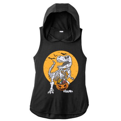 Skeleton Dinosaur T Rex Pumpkin Halloween Costume Gift Ladies PosiCharge Tri-Blend Wicking Draft Hoodie Tank