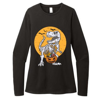 Skeleton Dinosaur T Rex Pumpkin Halloween Costume Gift Womens CVC Long Sleeve Shirt