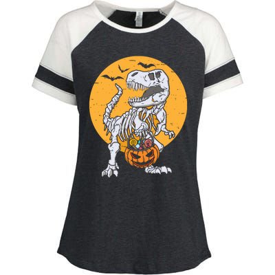 Skeleton Dinosaur T Rex Pumpkin Halloween Costume Gift Enza Ladies Jersey Colorblock Tee