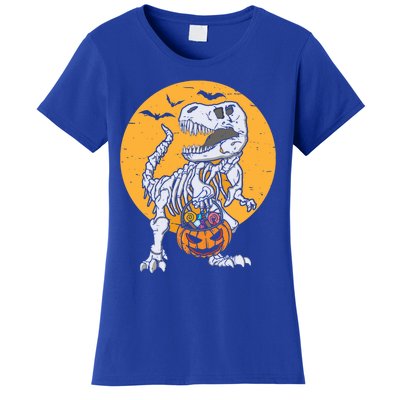 Skeleton Dinosaur T Rex Pumpkin Halloween Costume Gift Women's T-Shirt