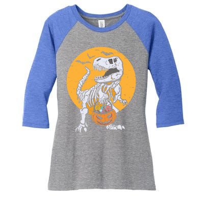 Skeleton Dinosaur T Rex Pumpkin Halloween Costume Gift Women's Tri-Blend 3/4-Sleeve Raglan Shirt