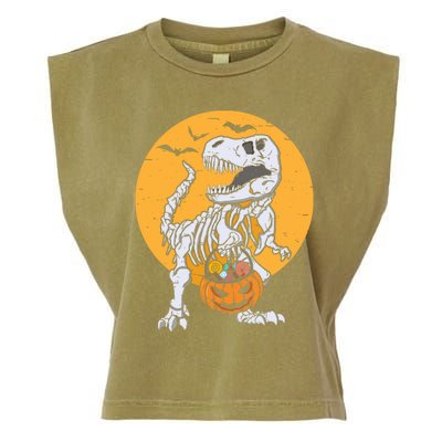 Skeleton Dinosaur T Rex Pumpkin Halloween Costume Gift Garment-Dyed Women's Muscle Tee