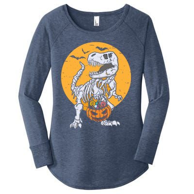 Skeleton Dinosaur T Rex Pumpkin Halloween Costume Gift Women's Perfect Tri Tunic Long Sleeve Shirt