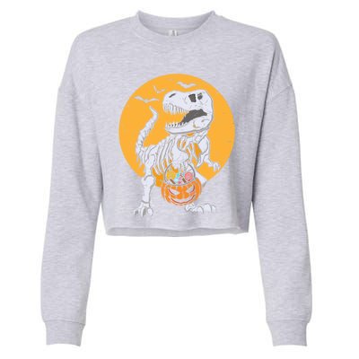 Skeleton Dinosaur T Rex Pumpkin Halloween Costume Gift Cropped Pullover Crew