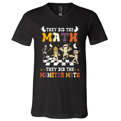 Skeleton Dancing They Did The Math They Did The Monster Math V-Neck T-Shirt