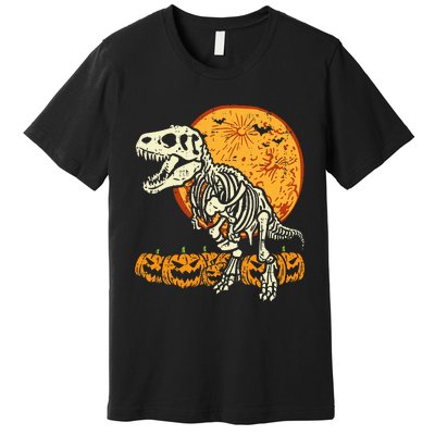 Skeleton Dinosaur Trex Dino Pumpkins Moon Premium T-Shirt