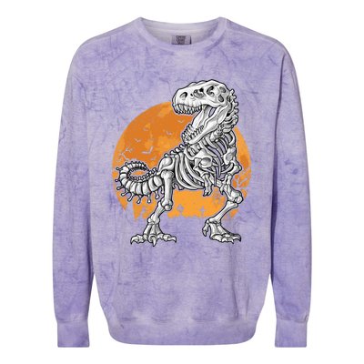 Skeleton Dinosaur T Rex Halloween Gifts Skull Rib Cage Long Sleeve Colorblast Crewneck Sweatshirt